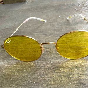 Ray-Ban Polished Gold Metal Yellow Lenses Oval Limited Festival Edition-Red Case
